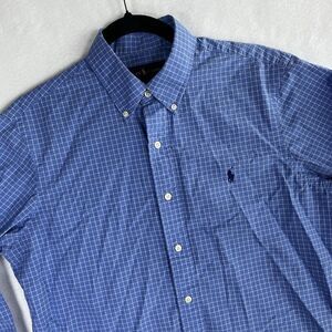 Ralph Lauren Mens Medium M Blue Checkered Gingham Button Down Shirt Long Sleeve